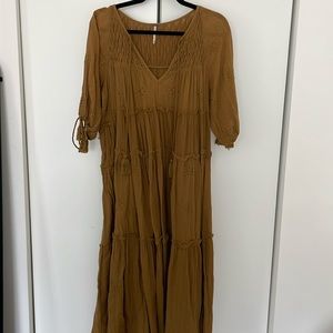 Free People Lightweight Cotton Midi Dress with Short Sleeve